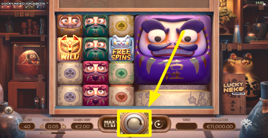 Spin button in Lucky Neko