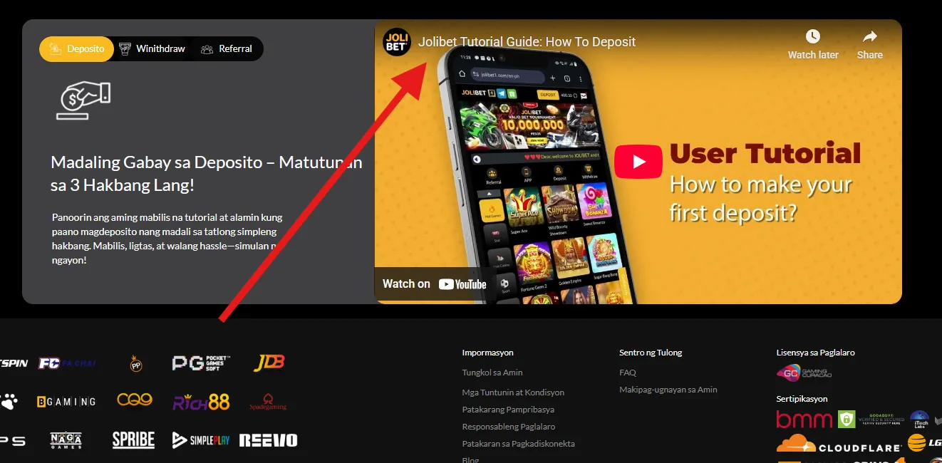 Jolibet has an easy-to-use, intuitive interface, accompanied by detailed video instructions.