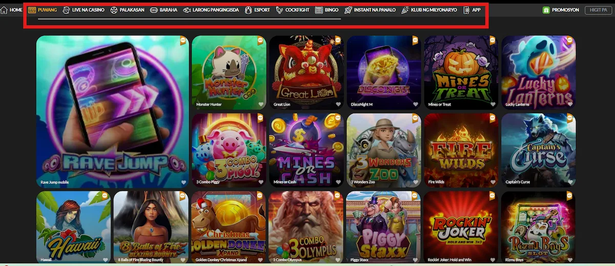 A huge number of games, and some even designed specifically for the Philippine market, like Bingo and Sabong.