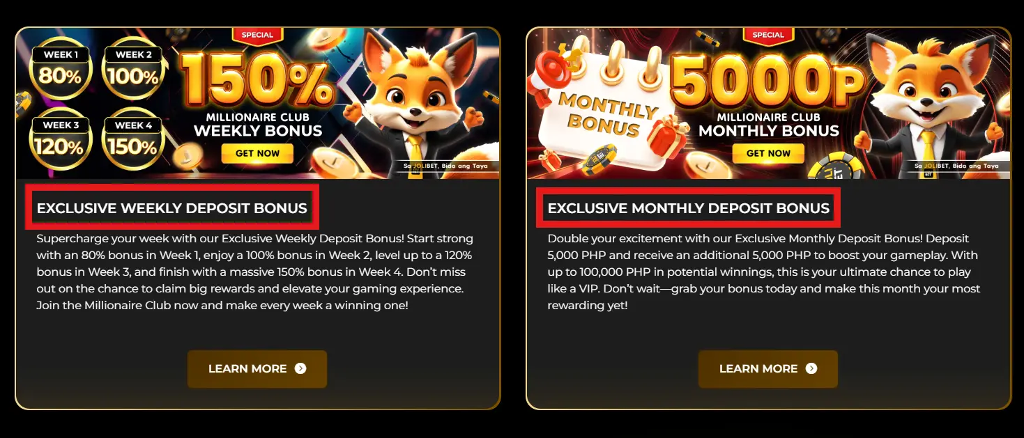 Weekly and monthly promotions are quite common at Jolibet.