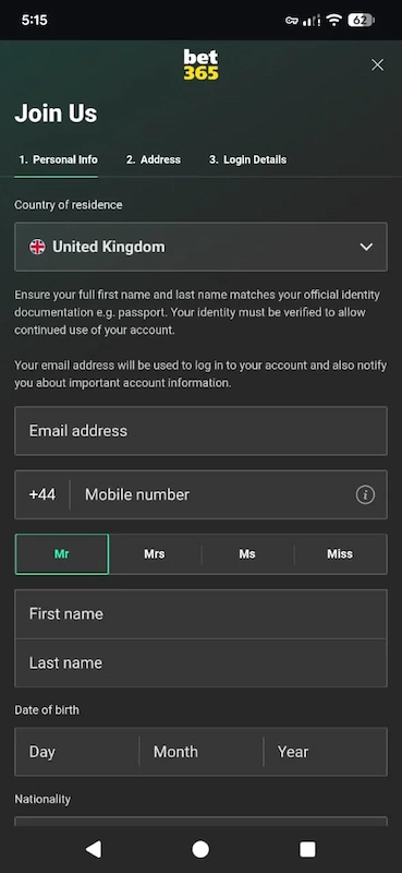 Register a Bet365 On your phone