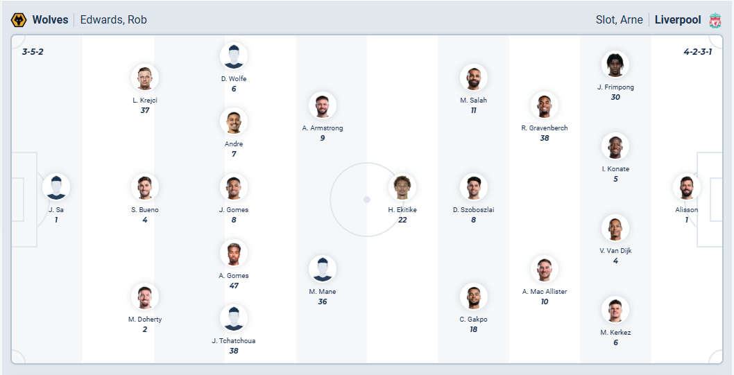 Predicted Lineups Wolves vs Liverpool