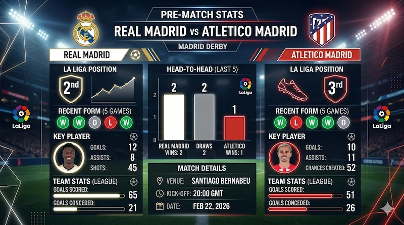 Form & Head-to-Head (H2H): Real Madrid vs Atletico Madrid