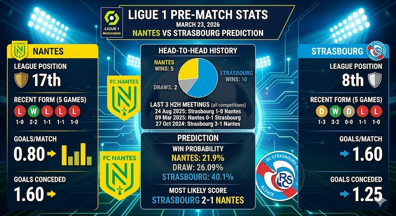 Nantes vs Strasbourg preview & Prediction – March 23, 2026