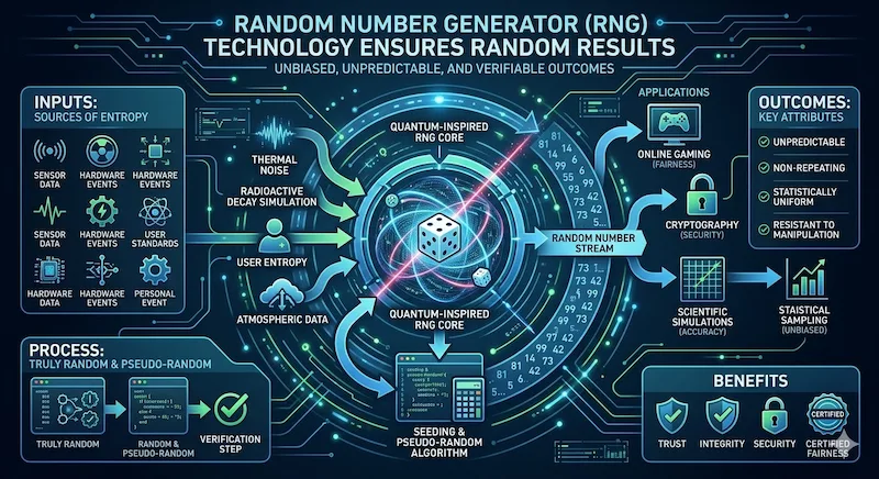 Random Number Generator (RNG) technology ensures random results.